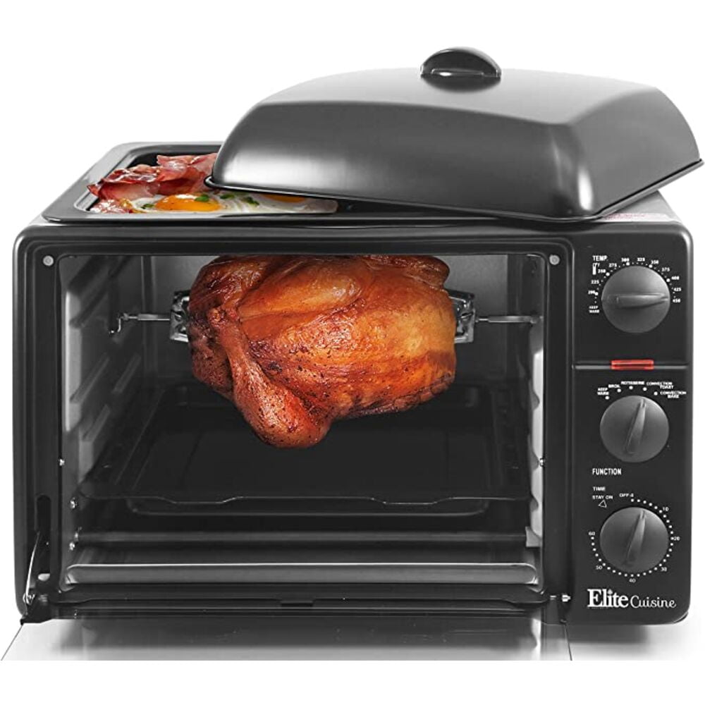 Color : Pink Roast Grill Rotisserie HIZLJJ Countertop Toaster Oven Household Electric Oven Mini Oven with Top Grill/Griddle and Lid Toast,Keep Warm and Steam Convection Bake Broil 