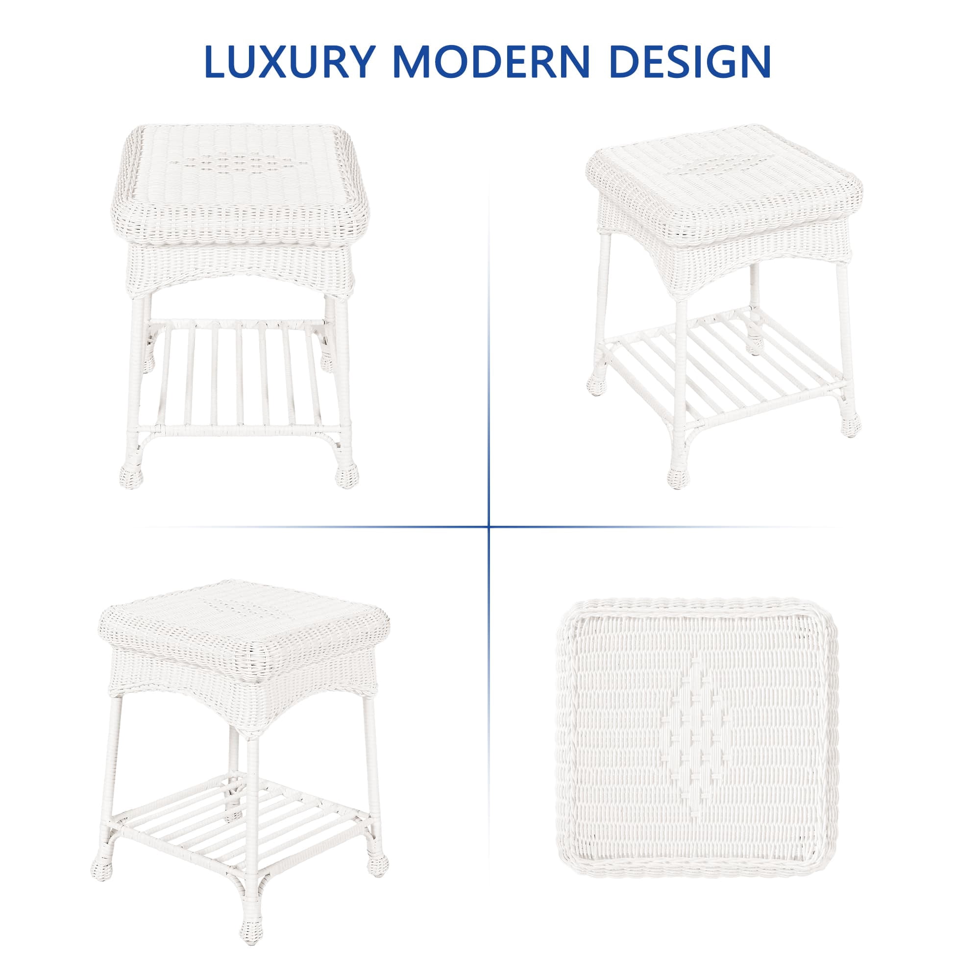 Jeco Resin Wicker Outdoor 17"W x 17"D Patio Square End Table in White