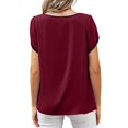 thumbnail image 5 of B91xZ Hauts pour Femmes Tendance Manches Courtes Double Couches Col en V Tuniques Habillées, Rouge TG, 5 of 5