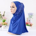 thumbnail image 5 of Travelwant Women Solid Color Lace Rhinestone Muslim Hijab Wrap Islamic Scarf Cap Head Cover, 5 of 7