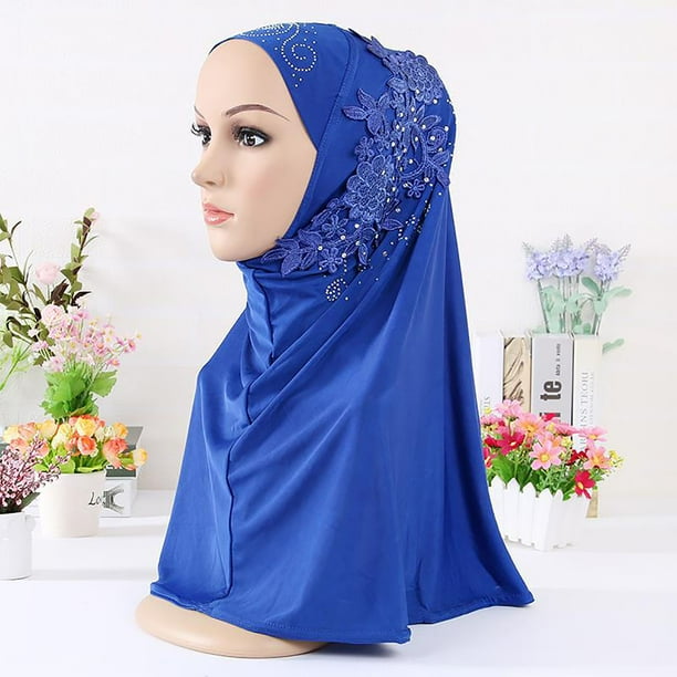 Shulemin Hijab Foulard, Femme Couleur Unie Dentelle Strass Hijab