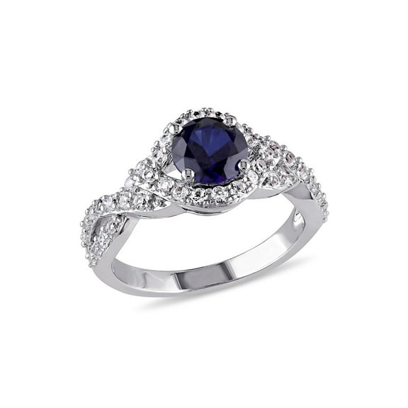 2.09 Carat (Ctw) Lab-Created Blue Sapphire and White Sapphire Twist Ring in Sterling Silver for Women