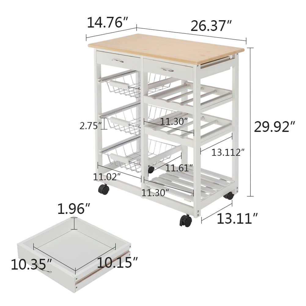 Kadyn Moveable Kitchen Cart, Kitchen Island Cart with Two Drawers & Two Wine Racks, Multifunctional Microwave Cart Bar Cart with hree Baskets, White Kadyn Moveable Kitchen Cart, Kitchen Island Cart with Two Drawers & Two Wine Racks, Multifunctional Microwave Cart Bar Cart with hree Baskets, White