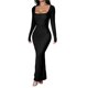 thumbnail image 1 of Vestido Informal de Larga para Mujer, con Escote Cuadrado, Suave, Ajustado, para y Otoño. Negro L, 1 of 8