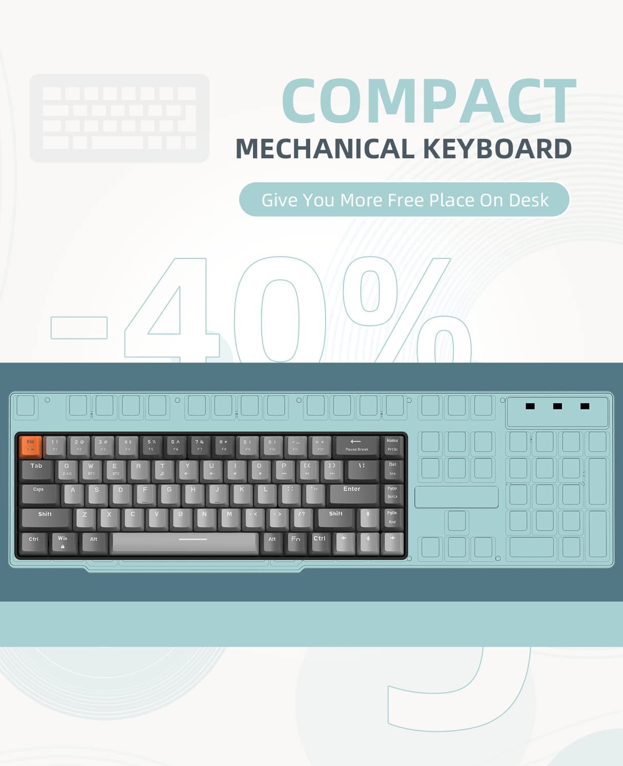 ZIYOULANG K68 60% Wireless Mechanical Keyboard, Bluetooth 5.0/2.4GHz with Dual Mode 2-in-1 Receiver, Ergonomic Compact 68-Key Hot Swappable Gaming Keyboard, Red Switch for Mac Windows PC