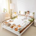thumbnail image 3 of Castle Fairy Girls Cute Watercolor Woodland Animal Bed Sheets 4-Piece,Autumn Birch Falling Leaf Full Size Sheets,Brown Green White,1 Fitted Sheet, 1 Flat Sheet and 2 Pillowcases, 3 of 6