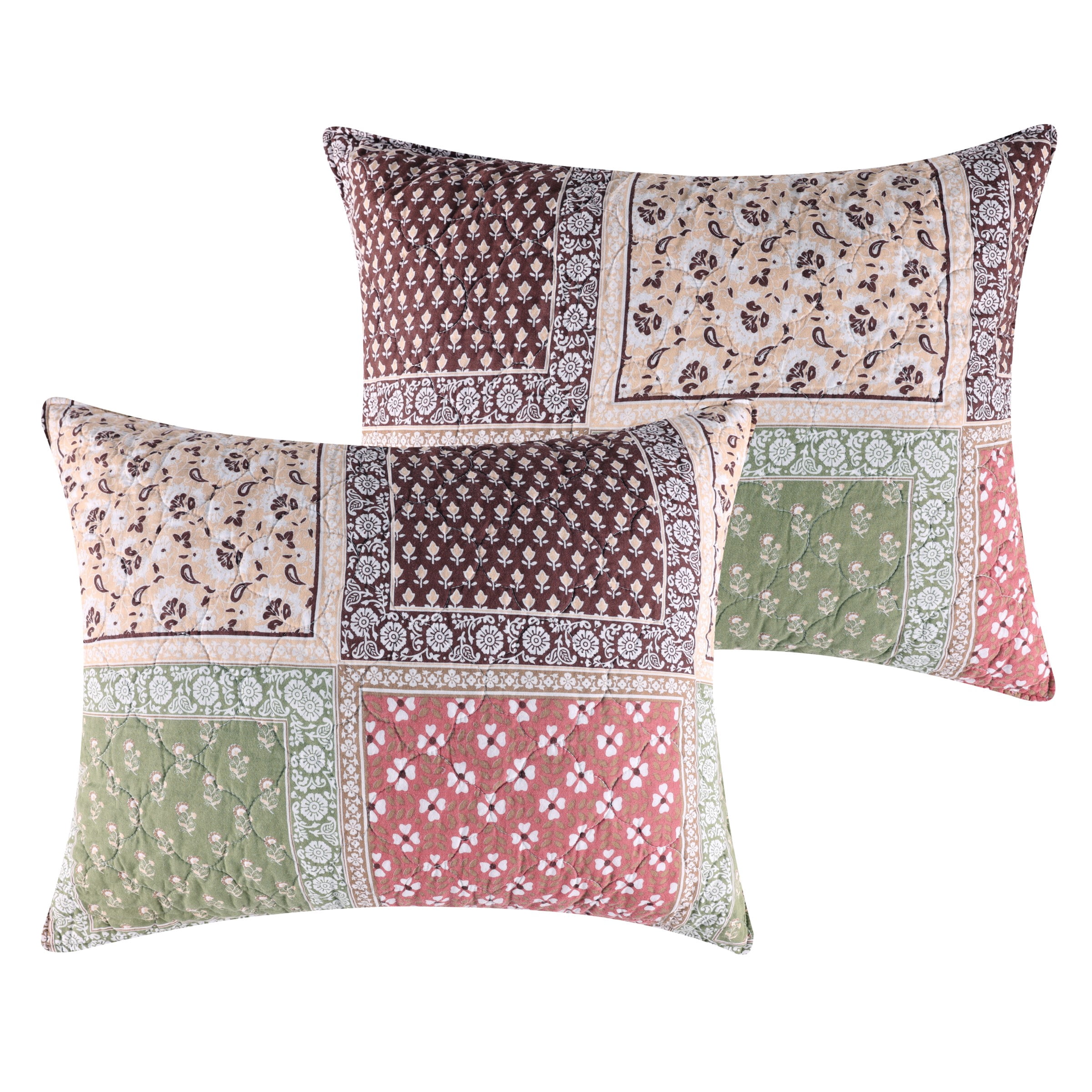 Greenland Home Fashions Priya Cotton-Rich Patchwork Print Boho Pillow Sham, King, for Teens and Adults