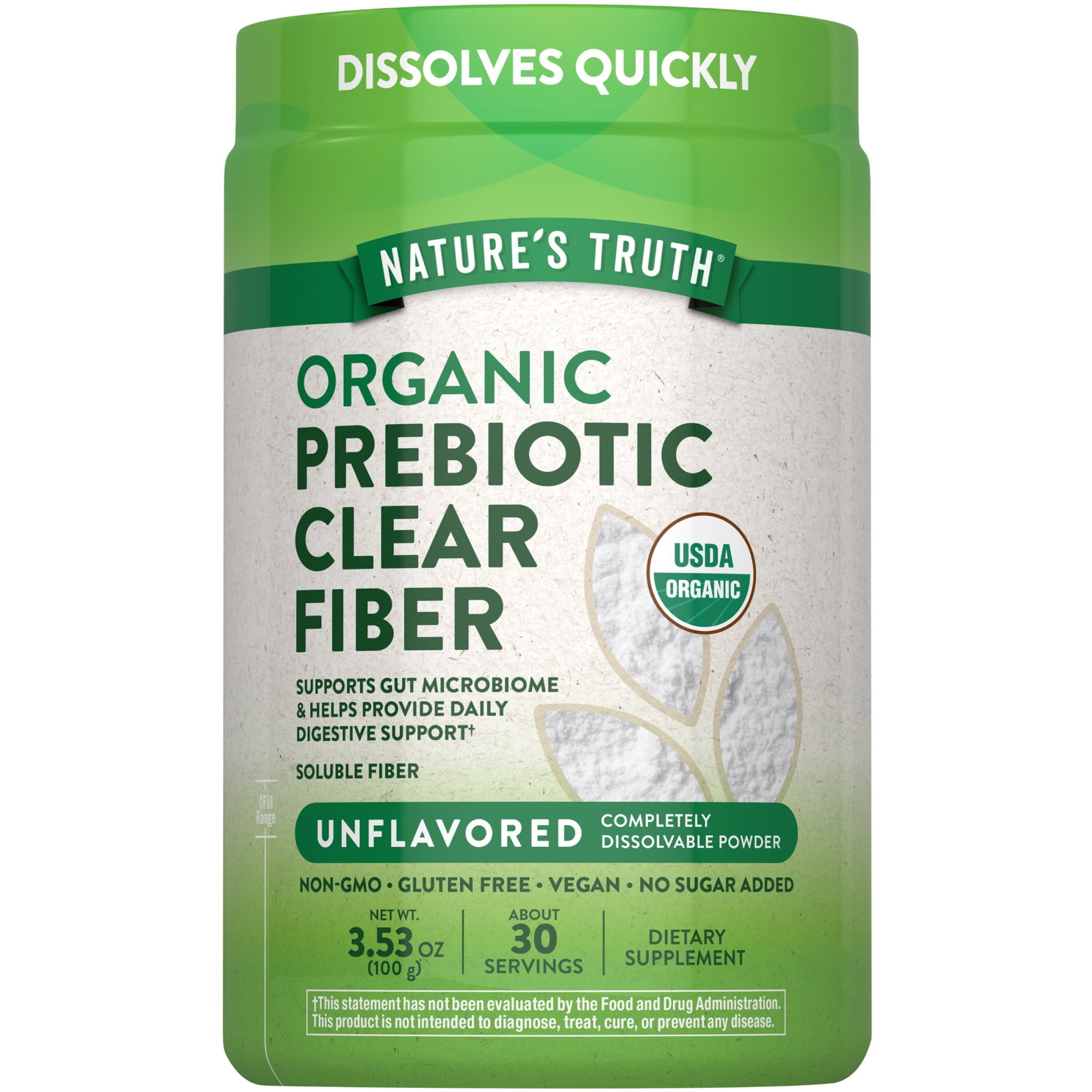Prebiotic Fiber Powder | 3.53 Oz | Unflavored, Sugar Free | Non-GMO, Gluten Free | by Nature's Truth