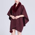 thumbnail image 3 of AUNVITO Women's Winter Poncho Faux Fur Collar Knit Elegant and Warm Winter Style, 3 of 5