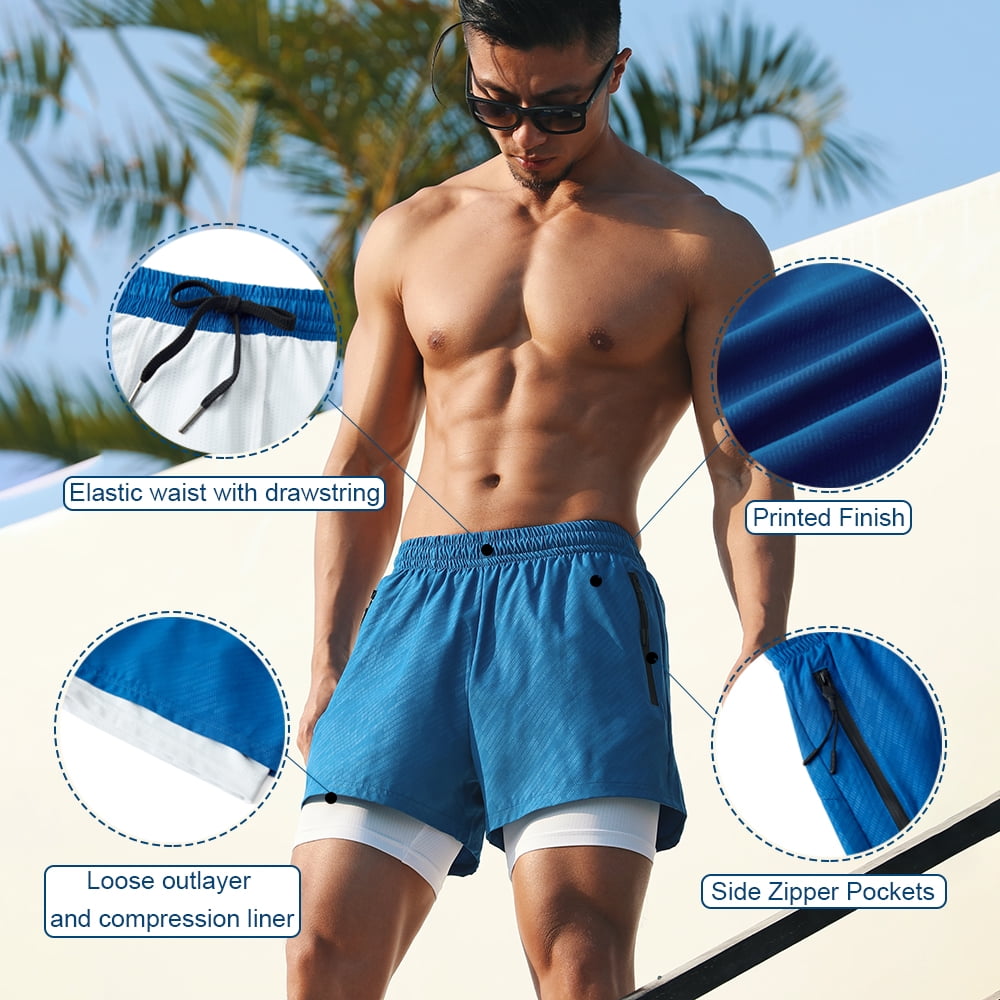 Short de course 2 en 1 pour homme avec poches doublure de compression Gym Training Fitness Workout Short Pants Walmart
