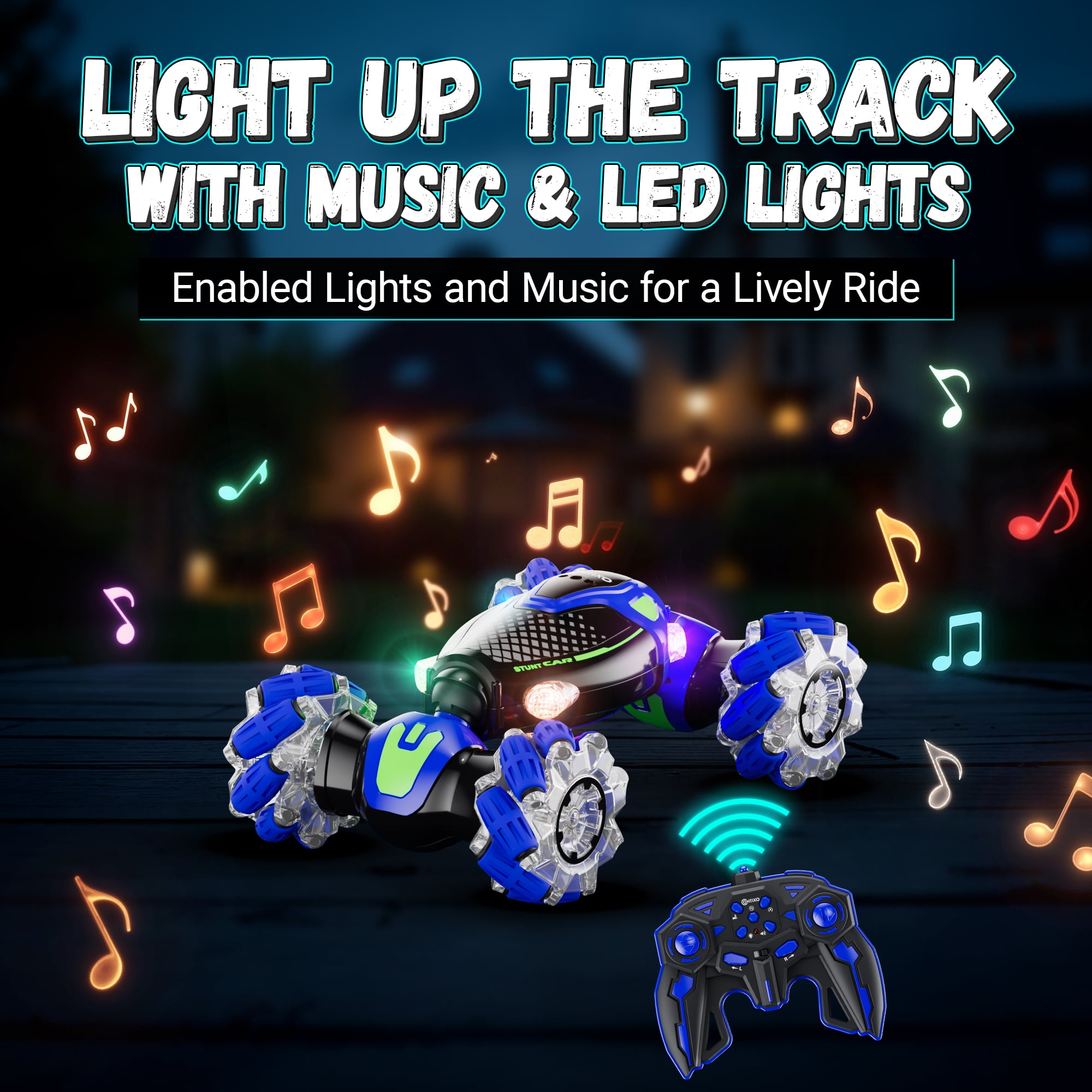 Contixo SC10 Cobra Crawler Stunt Remote Control Cars with 4WD Off-Road Mode and LED Lights, Blue