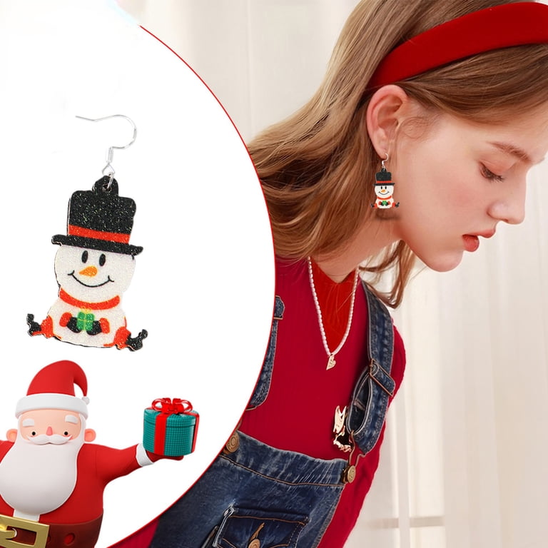 Christmas Snowmen Earrings Gold Plated Hooks Ear Wires Dangle Women Jewellery | UK