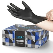 Hand-E Nitrile Gloves (M) 200 Count - Disposable, Black, Powder and Latex Free Gloves