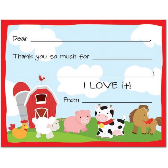 Farm Kids Fill-In Birthday Thank You Cards and Envelopes - 20 count