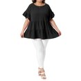thumbnail image 2 of Agnes Orinda Women's Plus Size Easter Tops Swiss Dots Back Tie Crew Neck Ruffle Short Sleeve Tiered Hem Summer Casual Blouses 4X Black, 2 of 6