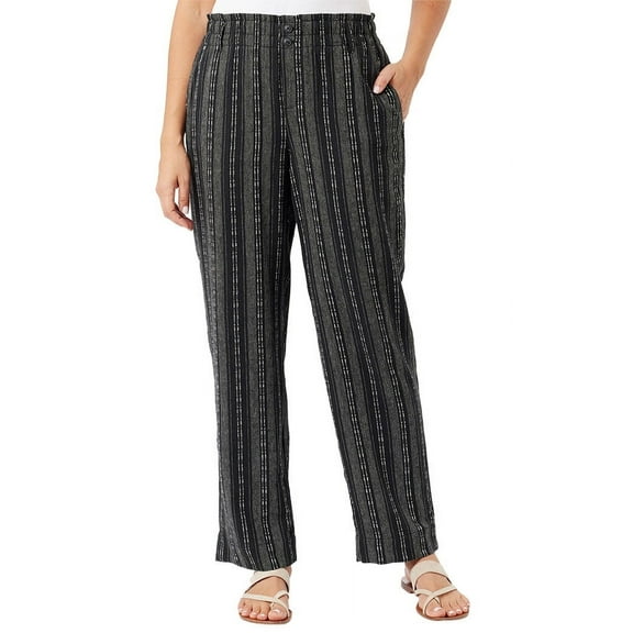 Briggs Women's Linen Blend Pull On Pant (Black Stripe, S)