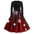 thumbnail image 2 of Christmas Dresses for Women Women's Vintage Classic Dress Long Sleeve Christmas Print Round Neck Swing Dress for Christmas Party,White,XL, 2 of 5