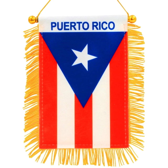 Anley 4 X 6 Pouces Puerto Rico Fenêtre Fringy Drapeau Suspendu - Mini Drapeau Bannière & Voiture Décor Rétroviseur - Franges Puerto Rican Drapeau Suspendu avec Ventouse