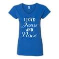 thumbnail image 2 of Wild Bobby I Love Jesus and Naps Inspirational/Christian Women Standard V-Neck Tee, Royal, Medium, 2 of 5