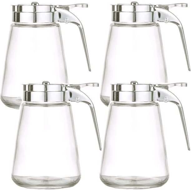Set of 4 Honey/Cream/Sugar/Syrup Glass Dispensers with Retracting Spout Restaurant Pancake House