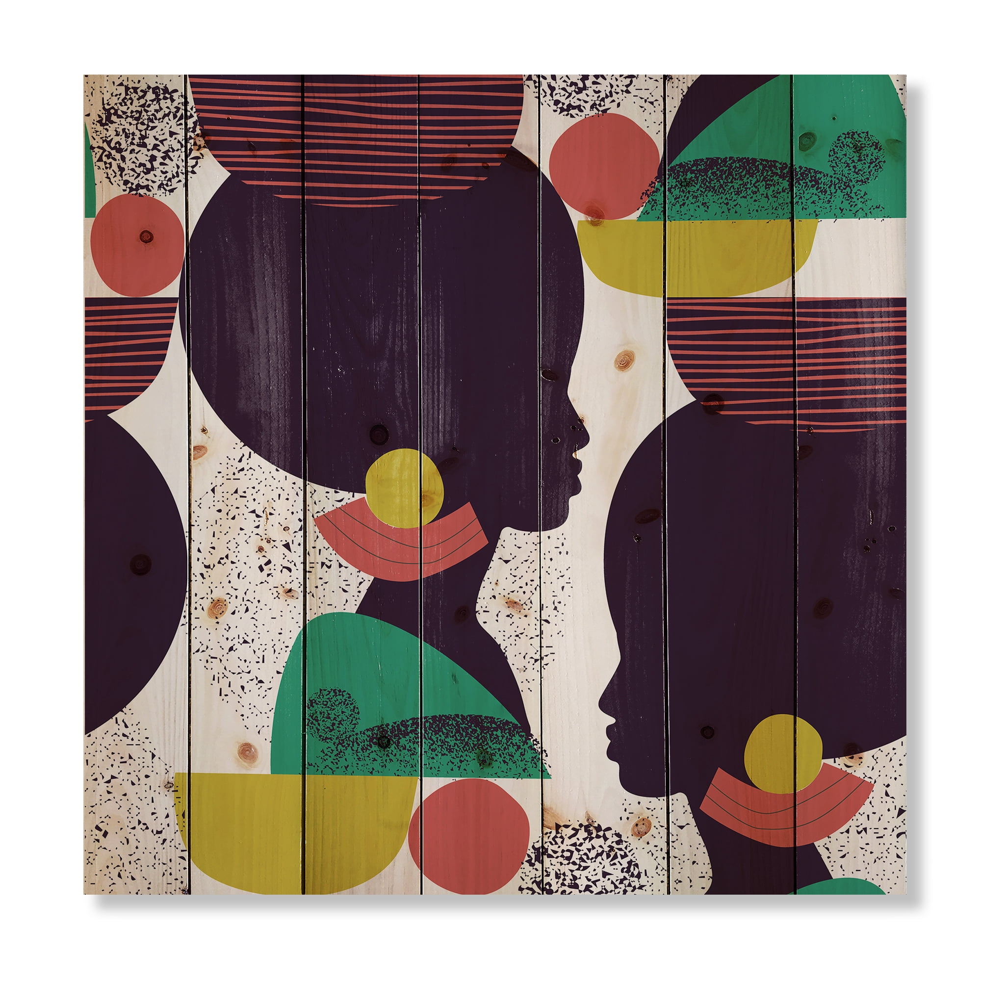 Designart 'Ethnic Geometric Silhouette of African American III' Modern Print on Natural Pine Wood