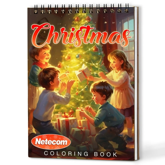 Netecom Christmas Coloring Book Spiral Bound for Adults, A5 Wooden Cover, 30 Beautiful Coloring Pages of Cozy Houses in Winter Holidays for Stress Relief and Relaxation