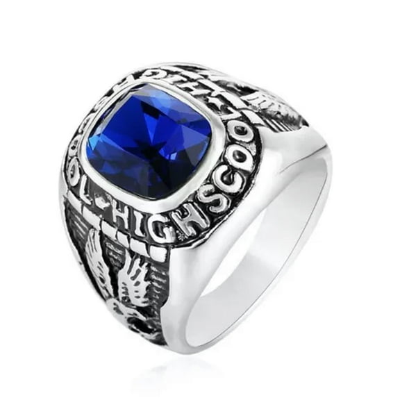 K-KED Men Women High School Ring Stainless Steel Eagle Blue CZ Vintage Punk Biker Ring-11