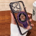 thumbnail image 6 of Magnetic Ring Stand Glitter Case for iPhone 16 Pro Max, (Compatible with Magsafe) Women Girly Luxury Bling Diamond Rhinestones Cover with Camera Lens Protector for iPhone 16 Pro Max (Purple), 6 of 13