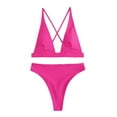 thumbnail image 6 of Womens Brazilian Bikinis Summer Solid Color Sexy Deep V Neck Bra With Triangle High Waist Briefs Two Piece Tankinis Sets Swimsuits Swimwears, 6 of 7