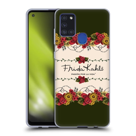 Head Case Designs Officially Licensed Frida Kahlo Red Florals Border Soft Gel Case Compatible with Samsung Galaxy A21s (2020)