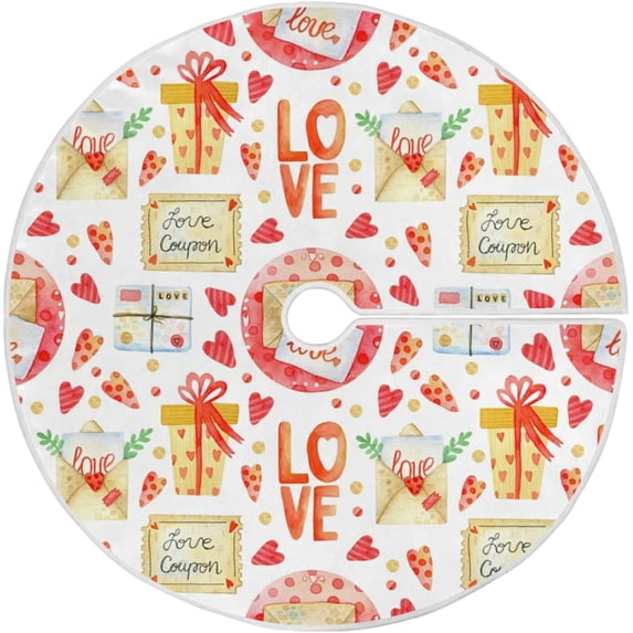 FMSHPON Valentine's Day Romantic Love Hearts Gifts Letter Xmas Christmas Tree Skirt Stand Mat for Holiday Party Decoration Indoor Outdoor 36 inches