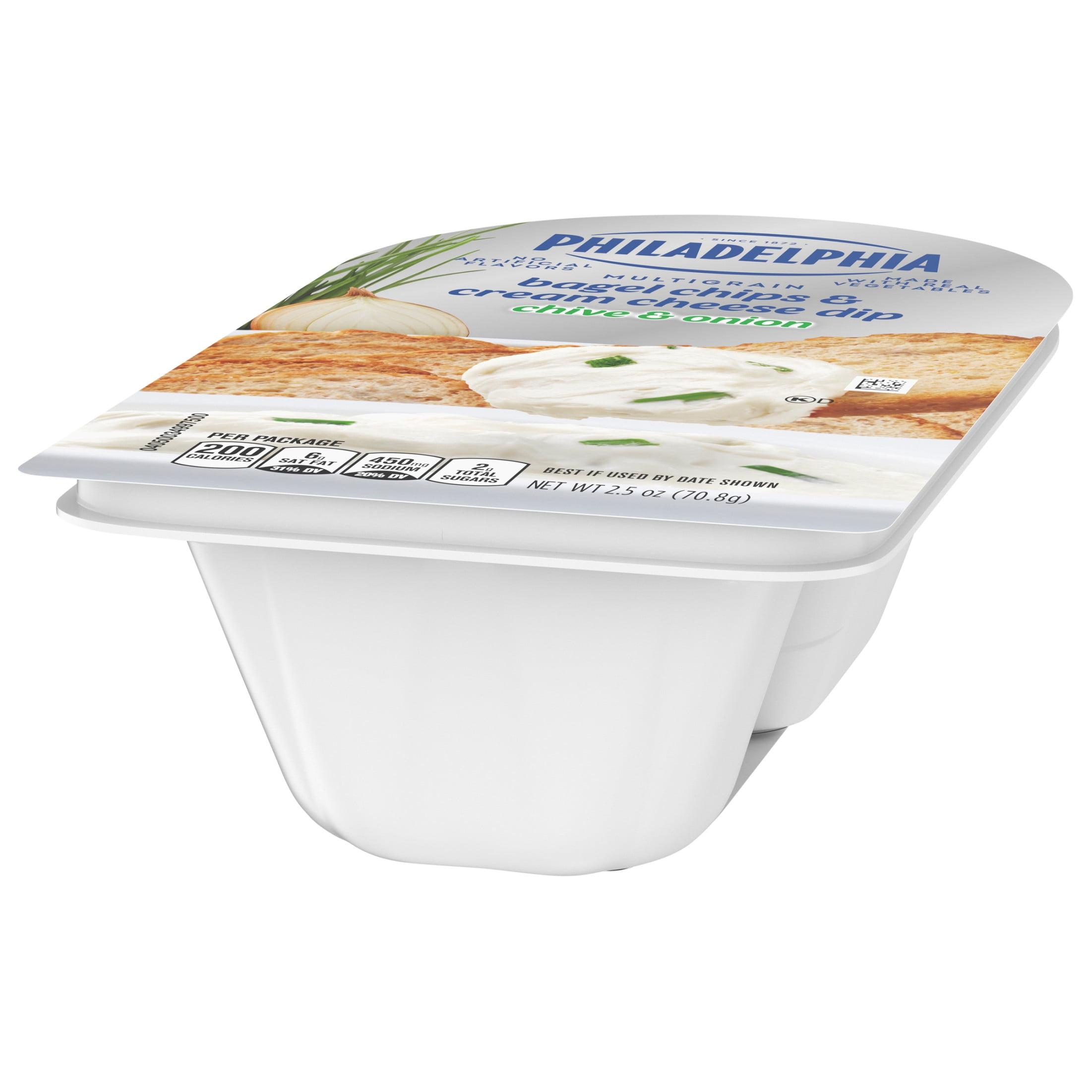 Philadelphia Multigrain Bagel Chips & Cream Cheese Dip, 1 Tray, for On-the-Go Snacking, Chive & Onion, No Artificial Flavors, Made with Real Vegetables, 2.5 oz