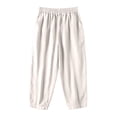 thumbnail image 2 of Maqroz Linen Capri Pants for Women Loose Fit Harem Style Elastic Waist Casual Cropped Trousers with Pockets Breathable Cotton Linen for Summer Beach Vacation, 2 of 4