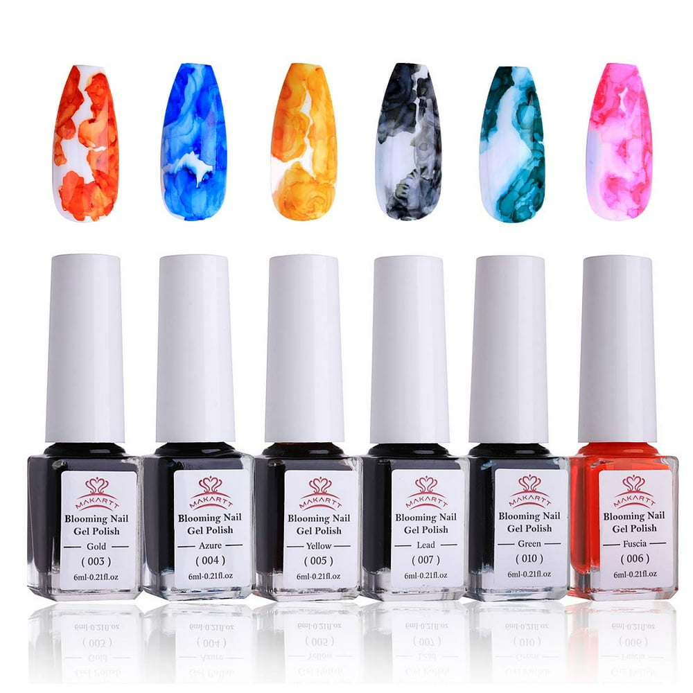 Makartt 6 Color Blooming Watercolor Marble Nail Gel Polish Ink Set
