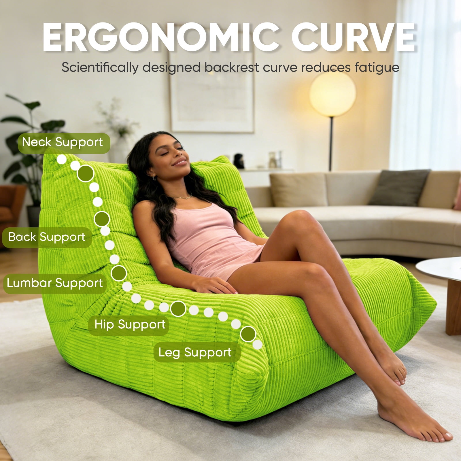 Alvantor Bean Bag Chair, Armless Lazy Sofa with Memory Foam and Soft Corduroy for Living Room Bedroom Reading Gaming