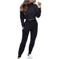 thumbnail image 3 of DDAPJ pyju Women 2 Piece Outfits Solid Sweatsuits Sets Long Sleeve Crop Top Jogger Sweatpants Casual Tracksuits Set Black XXXL, 3 of 7