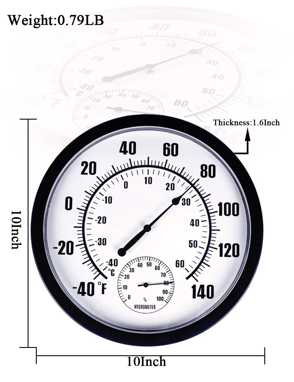 CHIVENIDO Indoor Outdoor Thermometer Hygrometer - 10 inch Outdoor Thermometer for Patio, No Battery Needed Large Outdoor Thermometer Wirel