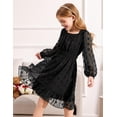 thumbnail image 3 of Arshiner Girls A-Line Dresses Chiffon Long Sleeve Square Neck Swiss Dot Flowy Casual Party Dress, 3 of 6
