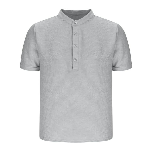 pstuiky Camisas de vestir de manga corta para hombre, Camisa informal de manga corta con cuello alto, cómoda y lisa para hombre camisas casuales para hombre m