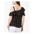 thumbnail image 2 of INC $69 Womens New 1142 Black Plaid Ruffled Cold Shoulder Blouse XL B+B, 2 of 4