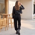 thumbnail image 5 of DORKASM Women's 2 Piece V Neck Long Sleeve Lounge Set Sweatsuits | Boho Lounge Sets for Women , Airport Travel Outfits, Comfy Athleisure Fall Winter Clothes ,wide Leg Palazzo Pants Black 2XL, 5 of 7