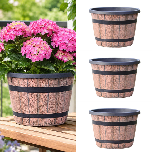 8 Inch Plastic Plant Pots Set of 3, Decorative Flower Pots with Drainage Holes For Indoor Outdoor Garden Home Plants
