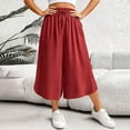 thumbnail image 5 of VBVC Women's Drawstring Wide Leg Capri Pants , Summer Curved Hem Culottes For Women , Ladies' Loose Fit Cropped Trousers with Pockets,Red,S-3XL, 5 of 10