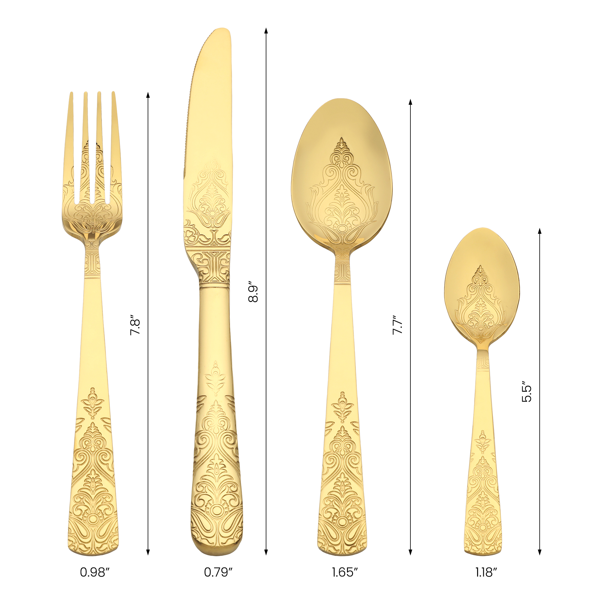 Unique Bargains Stylish and Durable Stainless Steel Floral Flatware Set Gold 4pcs