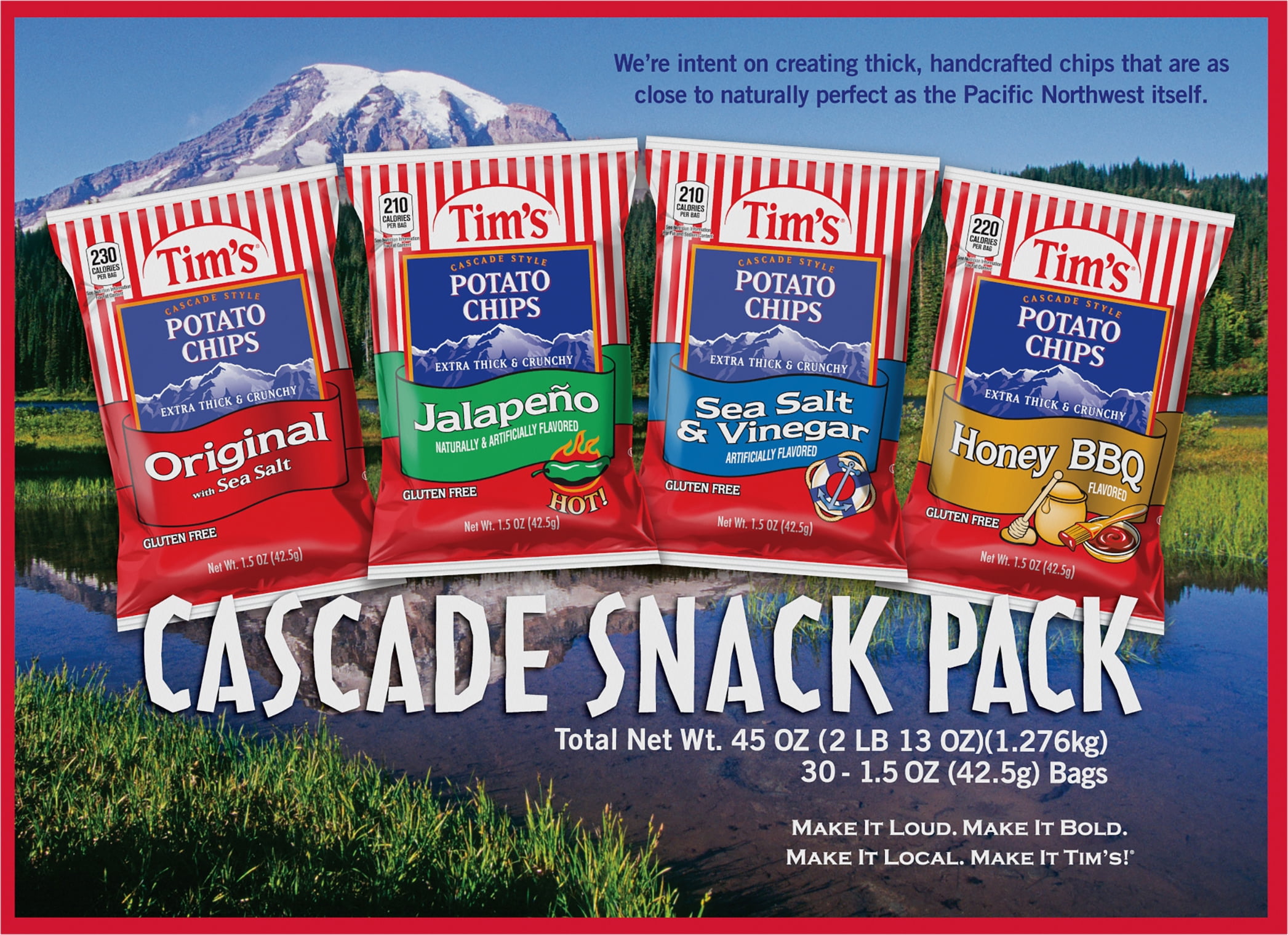 Tim's Cascade Style Potato Chips, Variety Pack, 30 Count