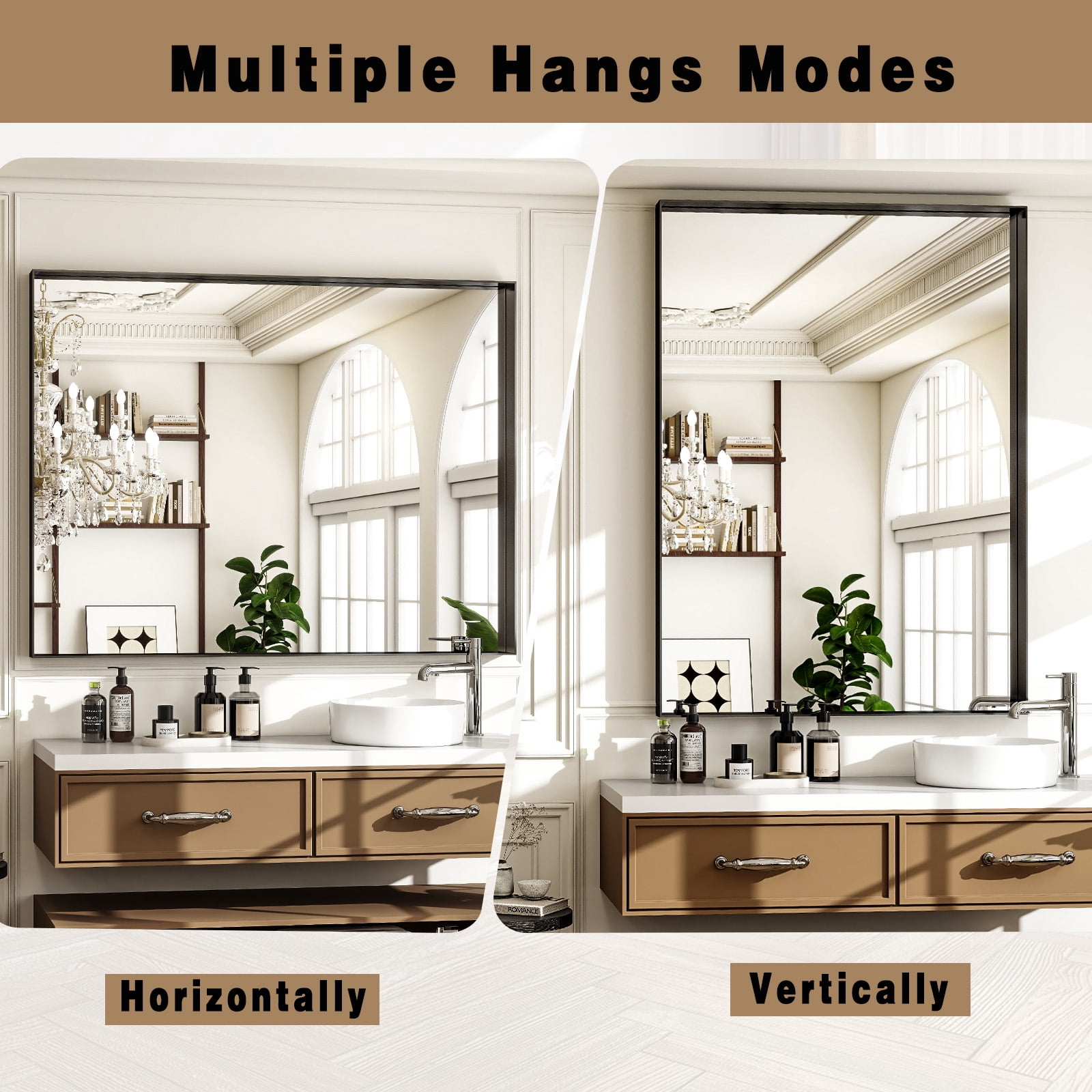 Gleamira 32"x48" Rectangular Bathroom Mirror Wall Vanity Mirror with Deep Frame, Black