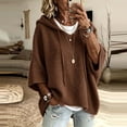 thumbnail image 2 of Women's Plus Size Hooded Knit Sweater Oversized V Neck 3/4 Batwing Sleeve Drawstring Hoodies Loose Tunic Pullover Winter Layering Tops Brown, 2 of 5
