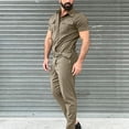 thumbnail image 6 of YLSDY Men's Zip Up Overalls Lapel Jumpsuit Suit Short Sleeve Work Coverall Summer Romper Casual One-piece Sets with Pockets Army Green 8, 6 of 8