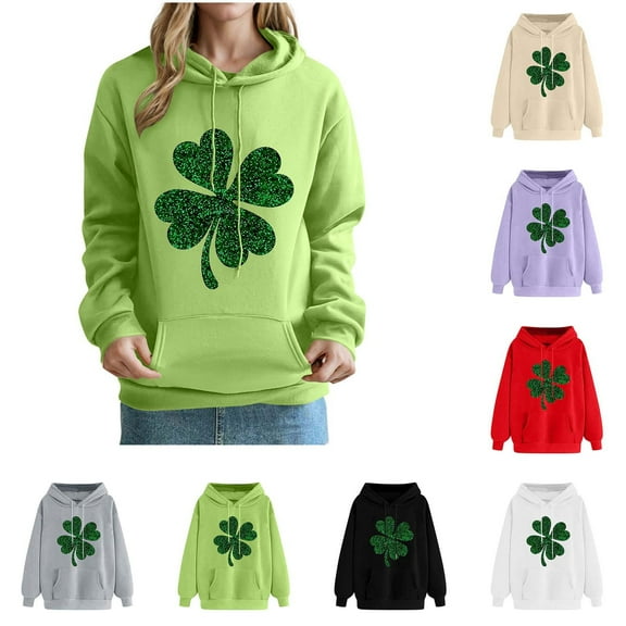 NuoCaiYun Hoodies for Women St. Patrick's Day Print Casual Long Sleeve Hooded Drawstring Pullover Loose Sweatshirts with Pocket