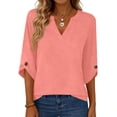 thumbnail image 5 of Bbyeadc Summer Blouses for Women 3/4 Length Sleeve V neck Shirts Solid Color Comfortable Tunic Tops Fashion Spring Tee,Pink(L), 5 of 5